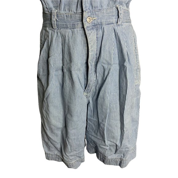 Vintage Gloria Vanderbilt Denim Romper M Blue Striped Buttons Pockets Elastic - Picture 3 of 7
